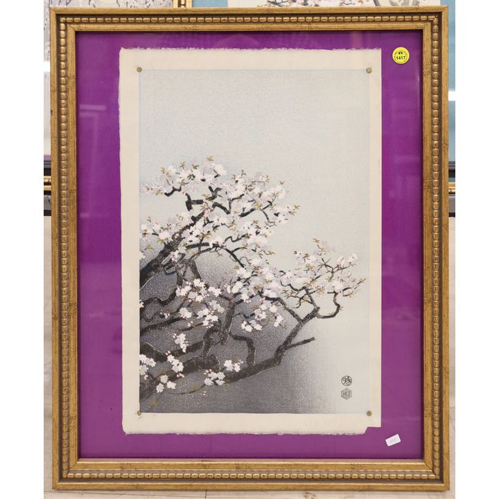 Nisaburo Ito ''Cherry Blossoms at Ninnaji Temple'' Woodblock Framed 21.5''x17.5''