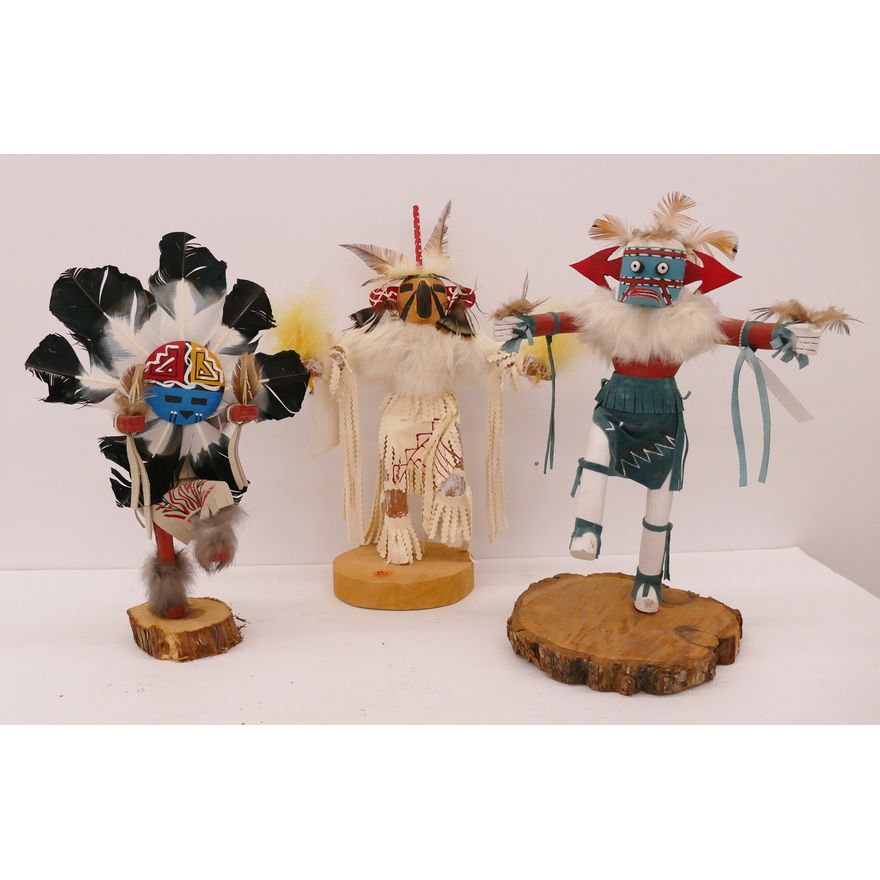 3pc Medium Kachina Dolls- Redtail Hawk, Sun Face, and Angry- largest 14''