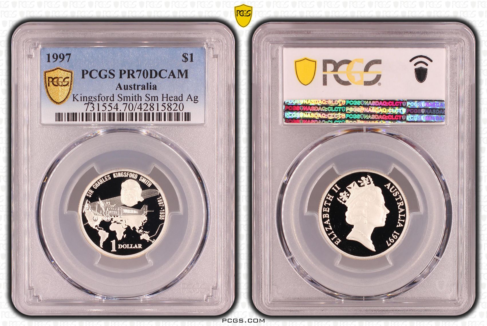 1997 Australia One Dollar, $1 Silver Kingsford Smith Sm Head PCGS - PR70DCAM POP 11/0 -820