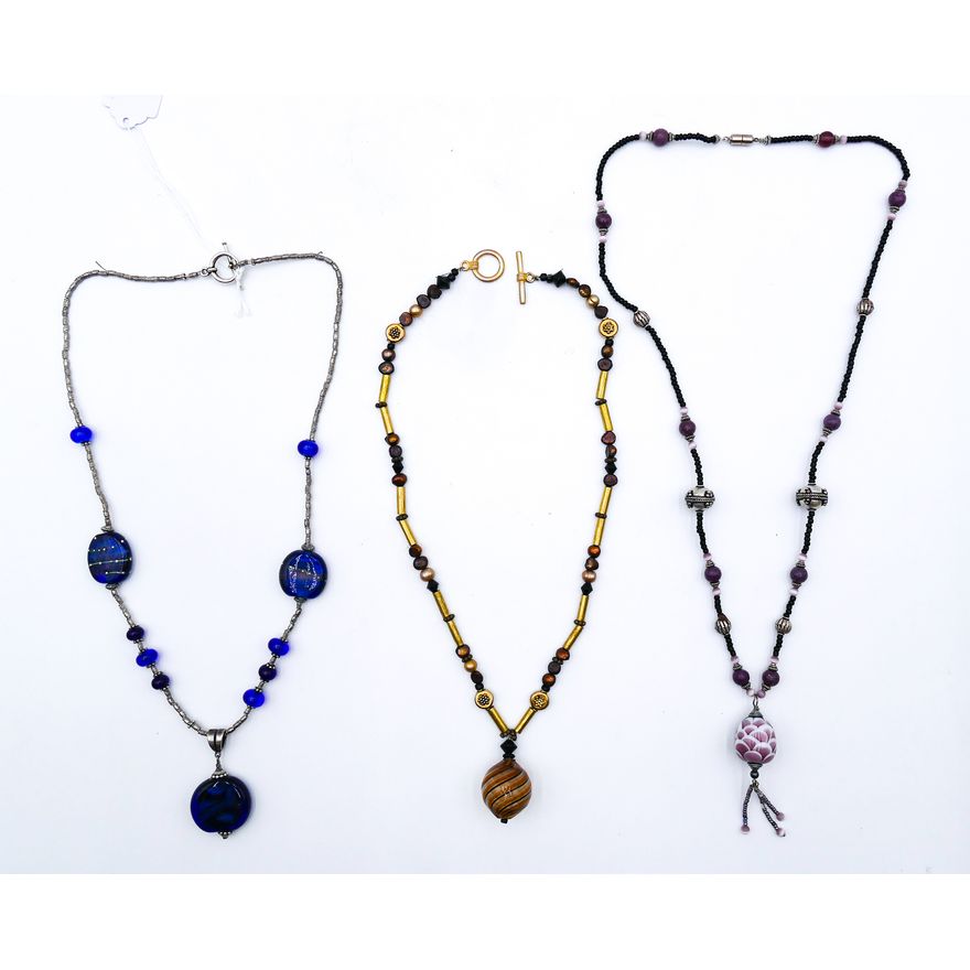 3pc Modern Art Glass Pendant Bead Necklaces