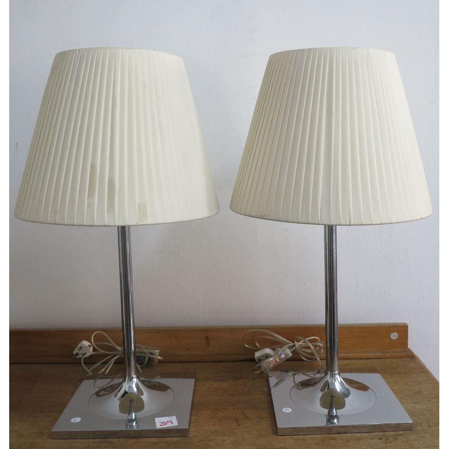 PAIR OF HEAVY SPAZIO LIGHTING OPAQUE GLASS AND CHROME TABLE LAMPS