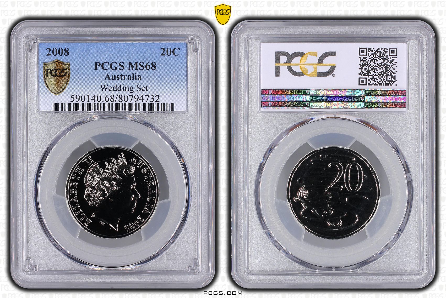 Elizabeth II, Twenty Cent, 2008, PCGS MS68