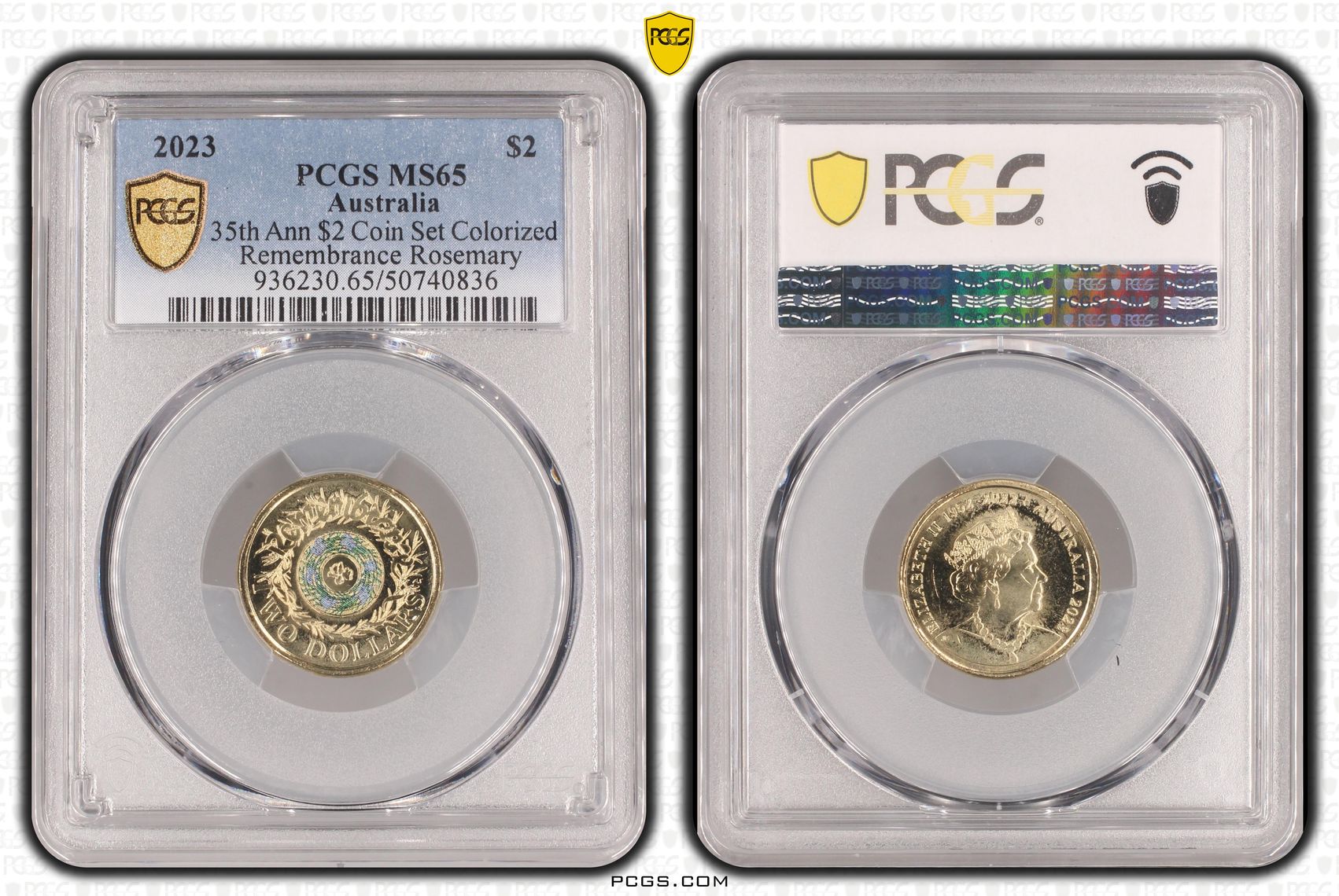 35th Ann $2 Coin Set Colorized Remembrance Rosemary , Two Dollar, 2023, PCGS MS65