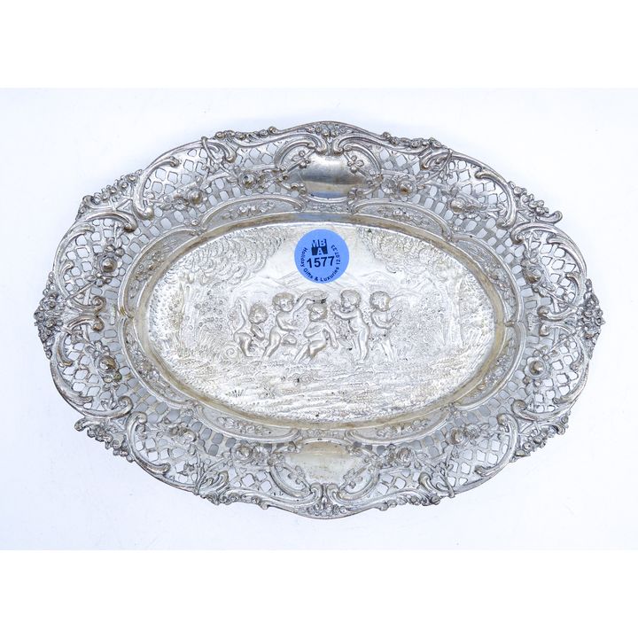 Ornate German 800 Silver Putti Small Oval Tray 7'' - 114 Grams