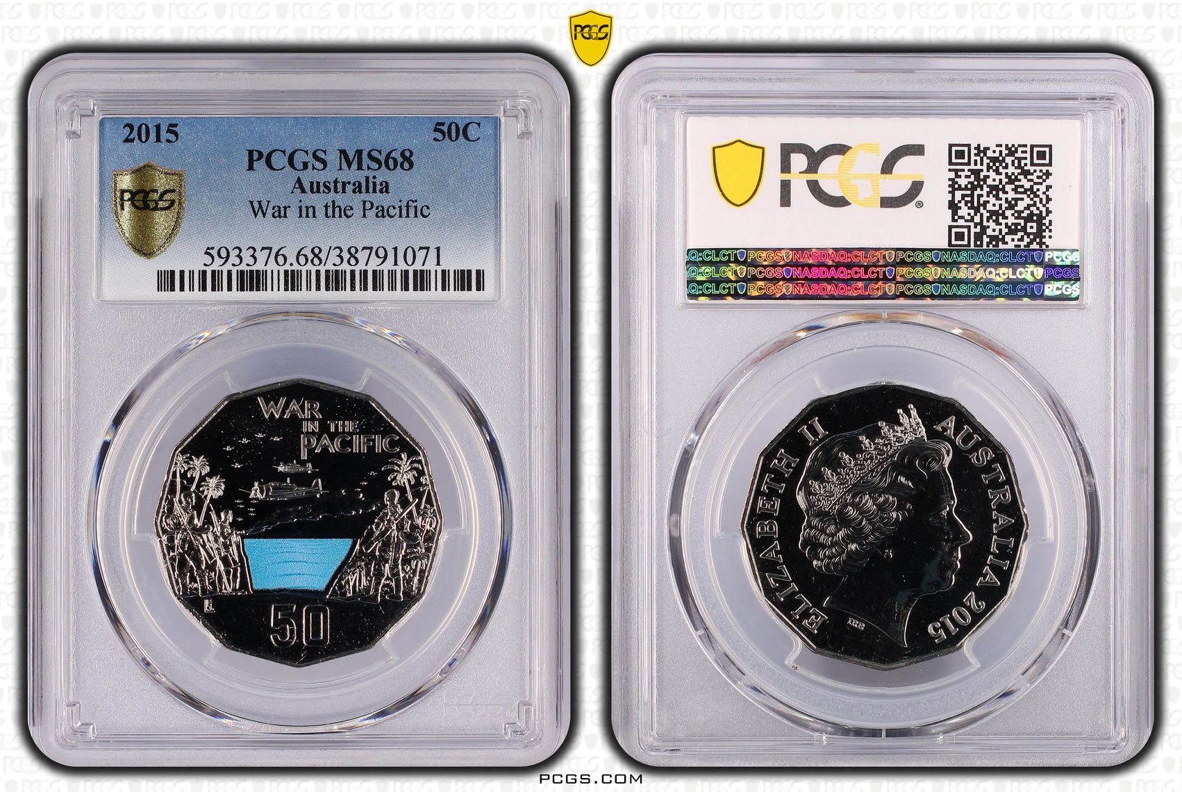 2015 Australia Fifty Cent, 50c War in the Pacific PCGS - MS68 -071