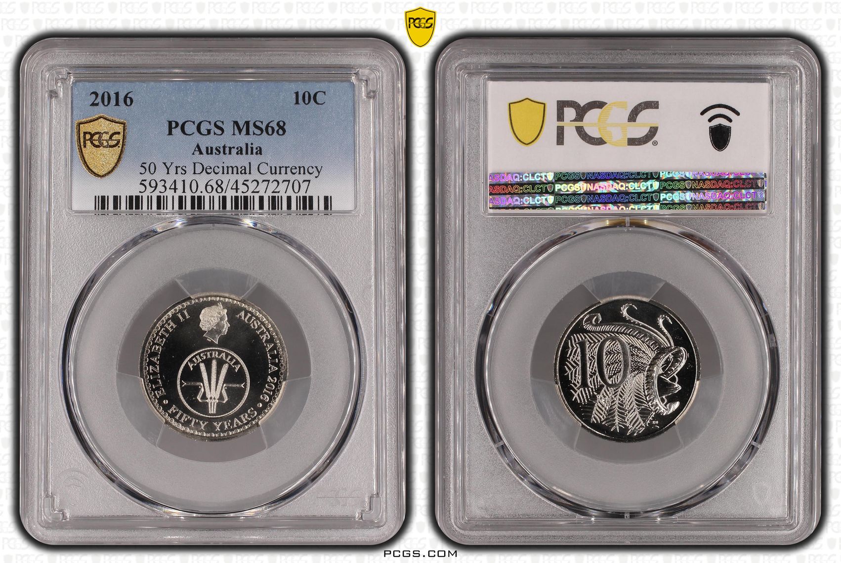50 Yrs Decimal Currency , Ten Cent, 2016, PCGS MS68