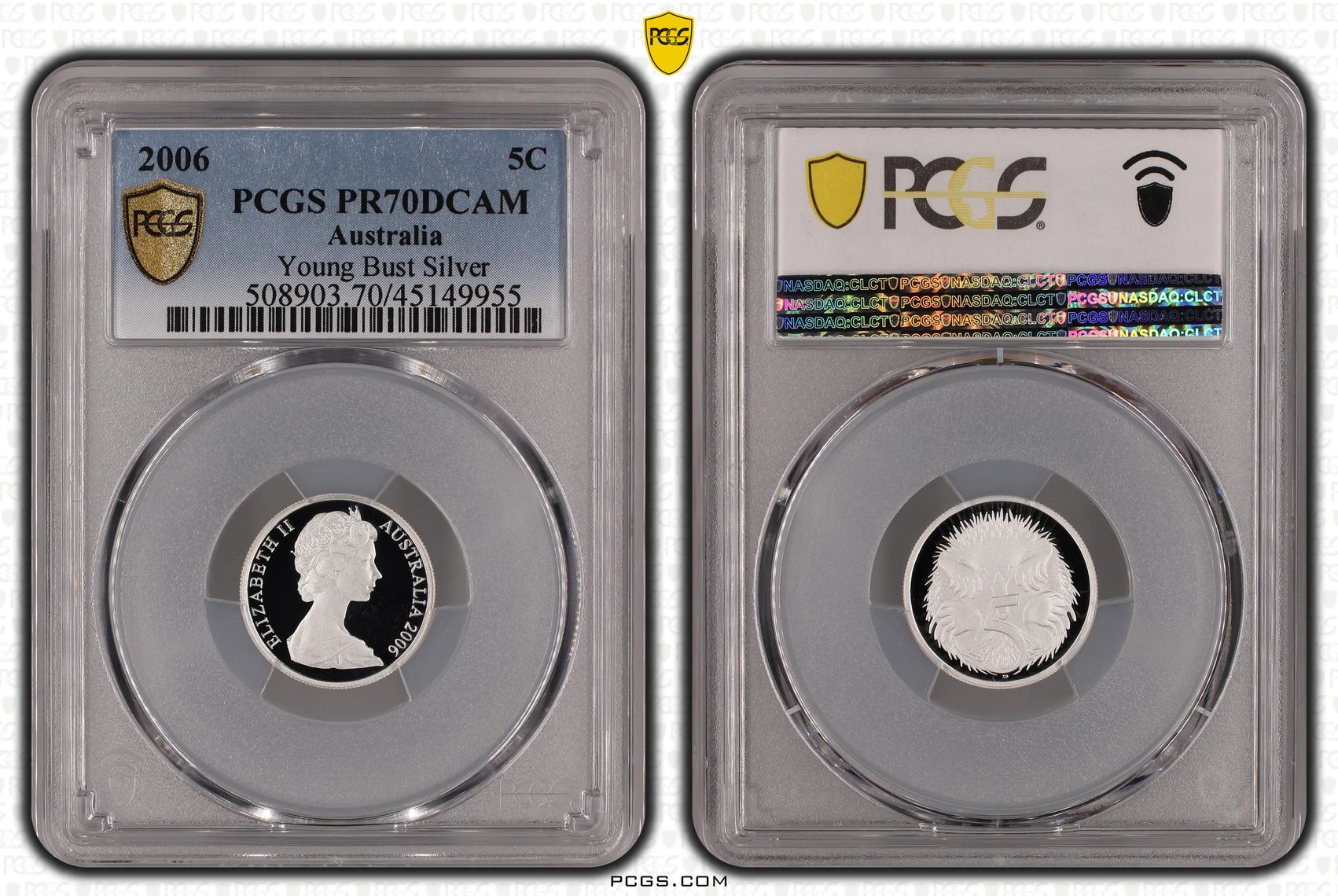 2006 Australia Five Cent, 5c Silver Proof Young Bust Silver PCGS - PR70DCAM POP 7/0 -955