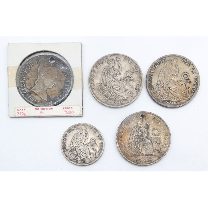 Box 5pc Antique Peru and Bolivia Coins