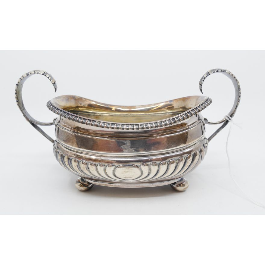 English Georgian Sterling Silver Armorial Sugar Bowl