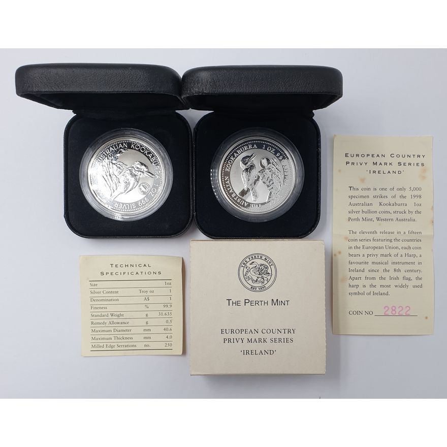 Aus. Kookaburra Privy Mark 1oz. Silver Coins (x2)