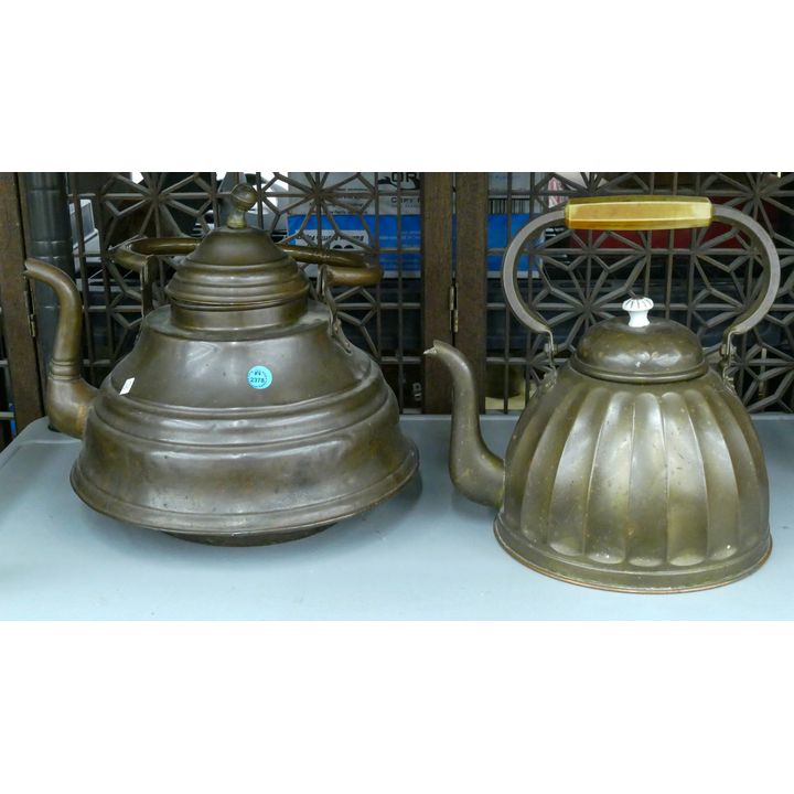 2pc Old Brass Large Kettles - Largest 14''