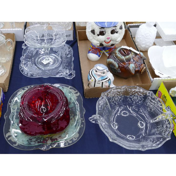 5pc Etched Glass Servers Etc.