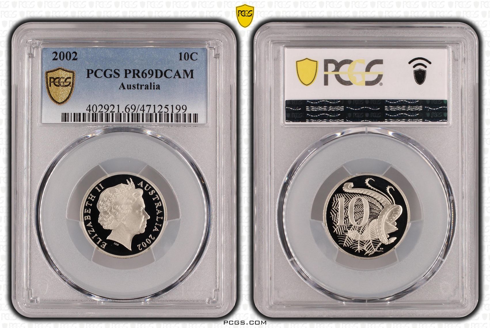 Elizabeth II, Ten Cent, 2002, PCGS PR69DCAM