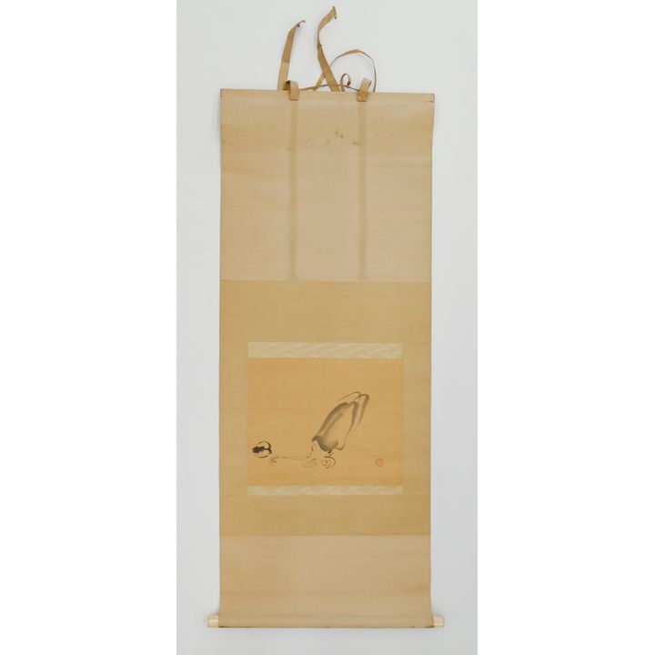 Old Japanese Squid Scroll Painting w/ Box- 49x20''