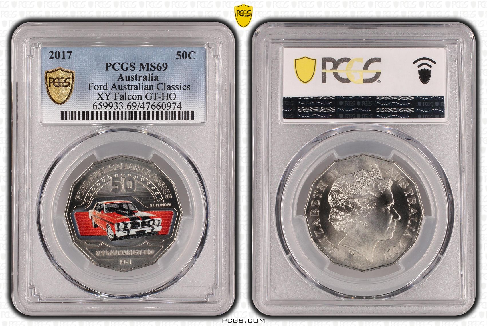 225 · Elizabeth II, Ford Australian Classics - XY Falcon GT-HO, Fifty Cent, 2017, PCGS MS69