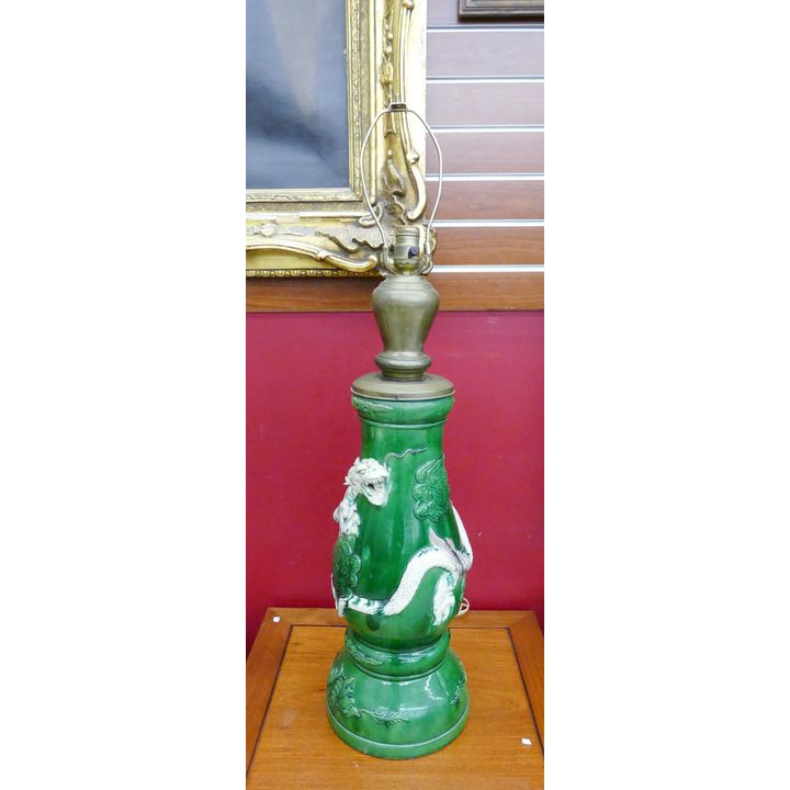 Japanese Awaji Ware Green Dragon Table Lamp- 36''