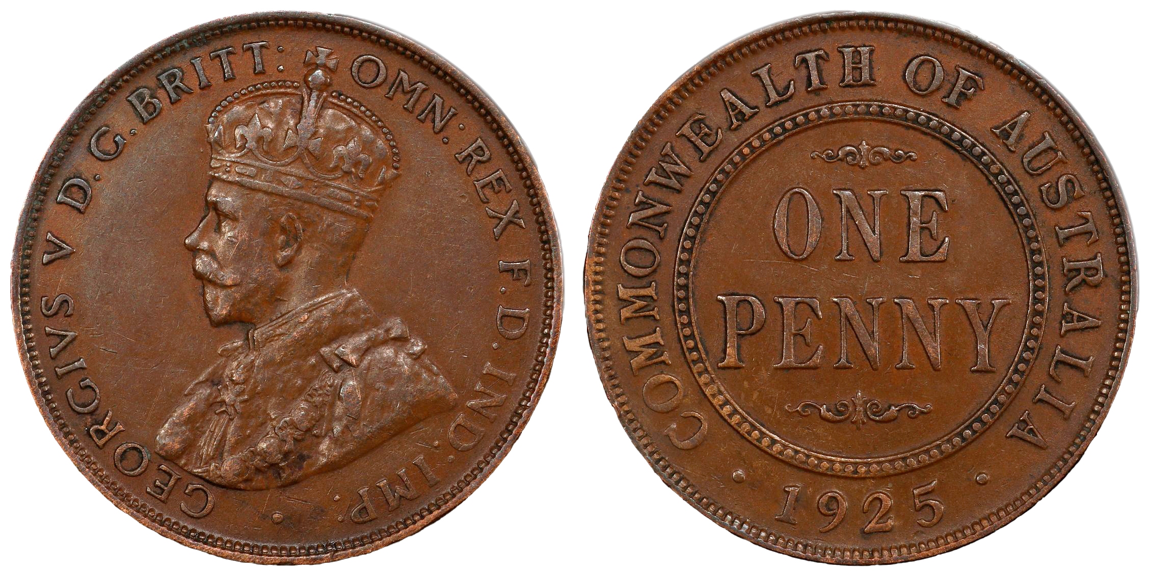 George V, Penny, 1925, PCGS AU50