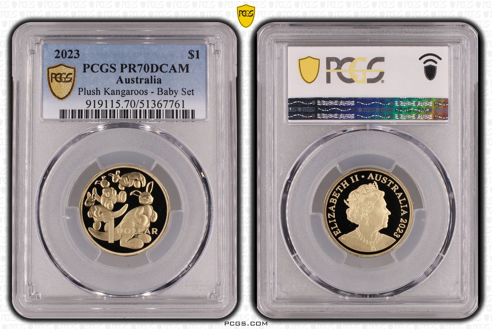 Plush Kangaroos - Baby Set, One Dollar, 2023, PCGS PR70DCAM