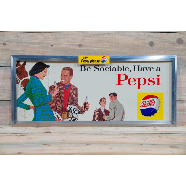 "Be Sociable, Have a Pepsi Cola" Trolley Sign TAC 9+