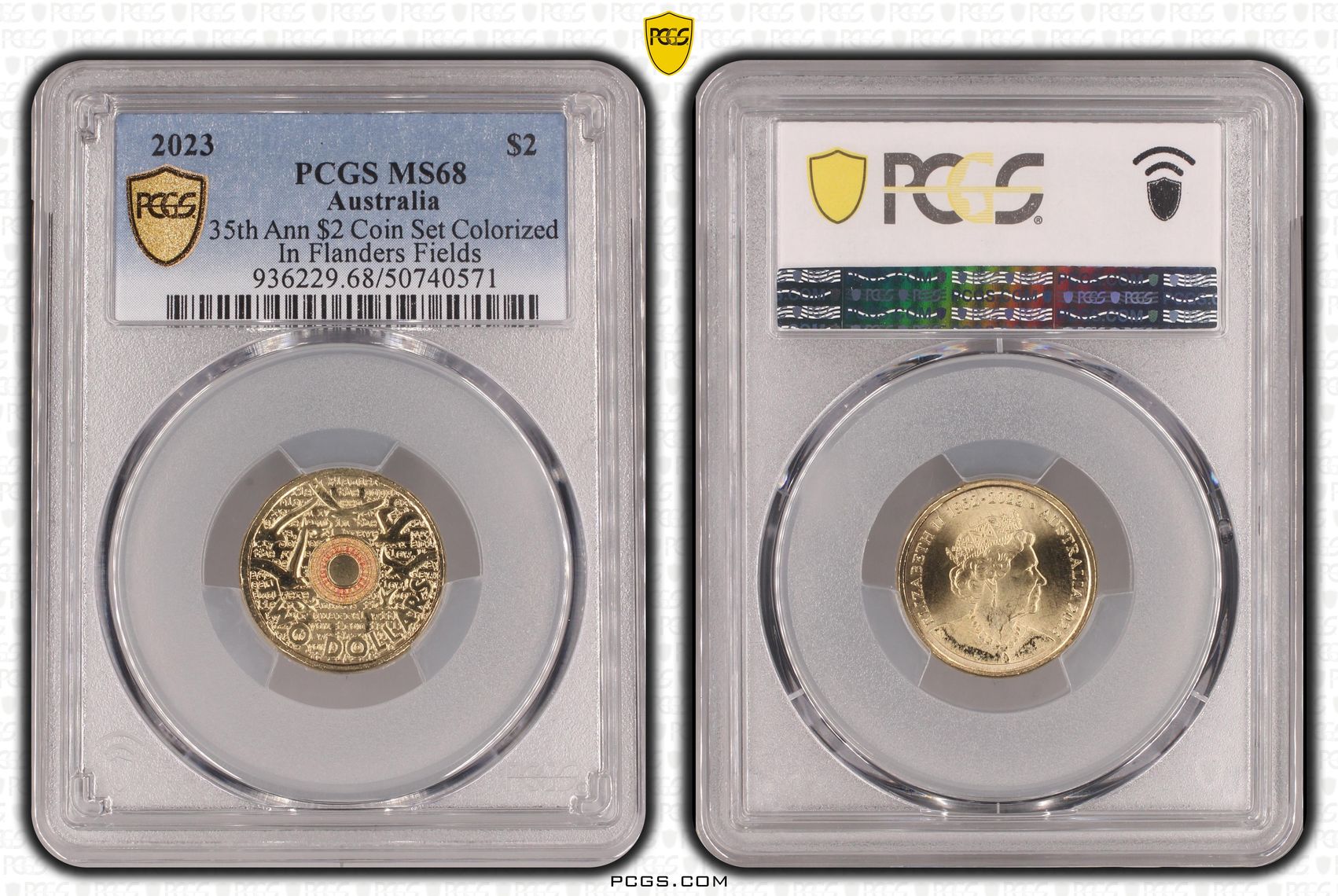 35th Ann $2 Coin Set Colorized In Flanders Fields POP 11/0, Two Dollar, 2023, PCGS MS68