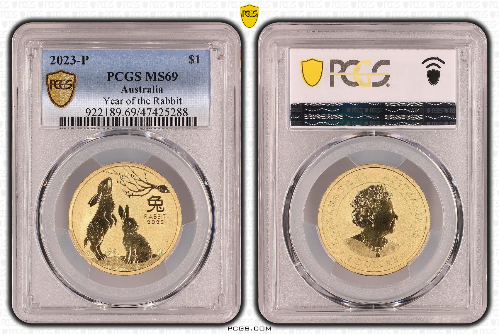 Elizabeth II, Year of the Rabbit, One Dollar, 2023-P, PCGS MS69