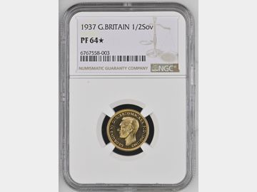 1937 PROOF GOLD HALF SOVEREIGN PF64*