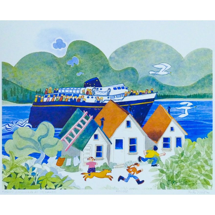 Rie Munoz ''Ferry Arriving at Tenakee'' 1993 Signed