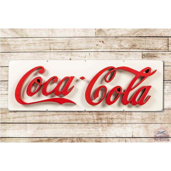 Coca Cola 3D Script Porcelain Letter Sign on Metal Backing