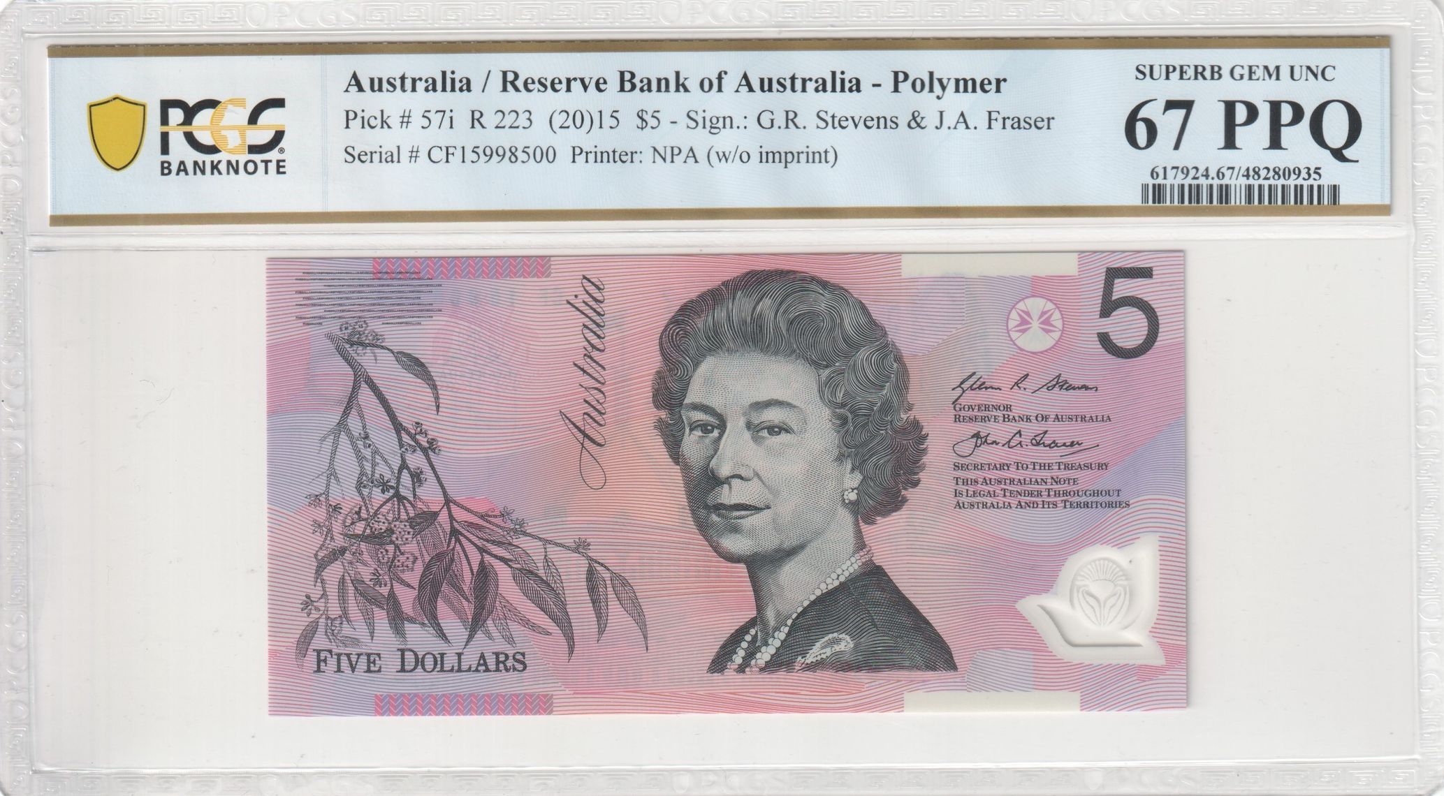 Stevens/Fraser, Five Dollar, 2015, PCGS Superb Gem UNC 67 PPQ