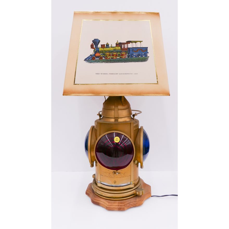 Gold C&ORY Painted Train Lantern Table Lamp- 27''
