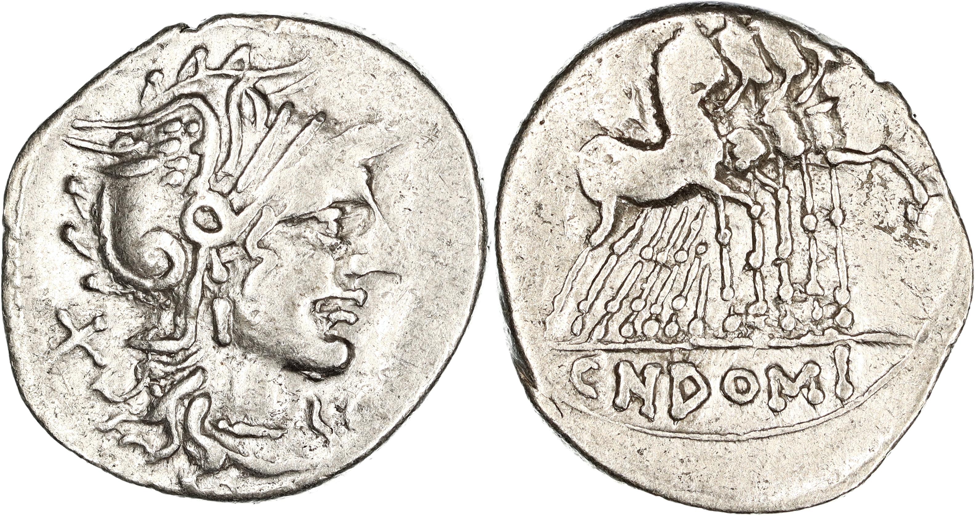 Roman Republic, Cn. Domitius Cn.f. Cn.n. Ahenobarbus, Silver Denarius, 116-115 BC, nVF