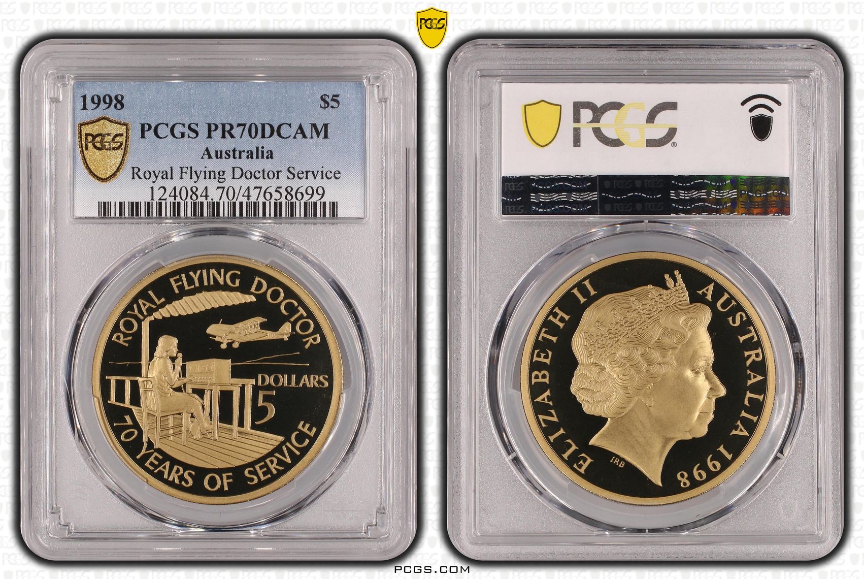 Elizabeth II, Royal Flying Doctor Service, Pop 3/0, Five Dollar, 1998, PCGS PR70DCAM