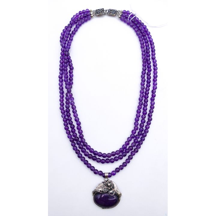 Sterling Amethyst Bead Multi-Strand Pendant Necklace 20''