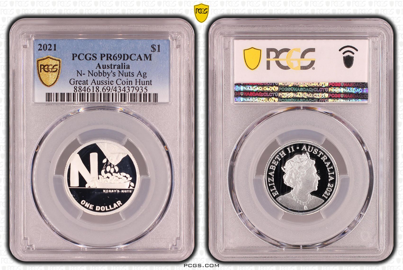 Elizabeth II, Silver, N- Nobby's Nuts, Great Aussie Coin Hunt, One Dollar, PR69DCAM , 2021 PCGS POP - 3/0