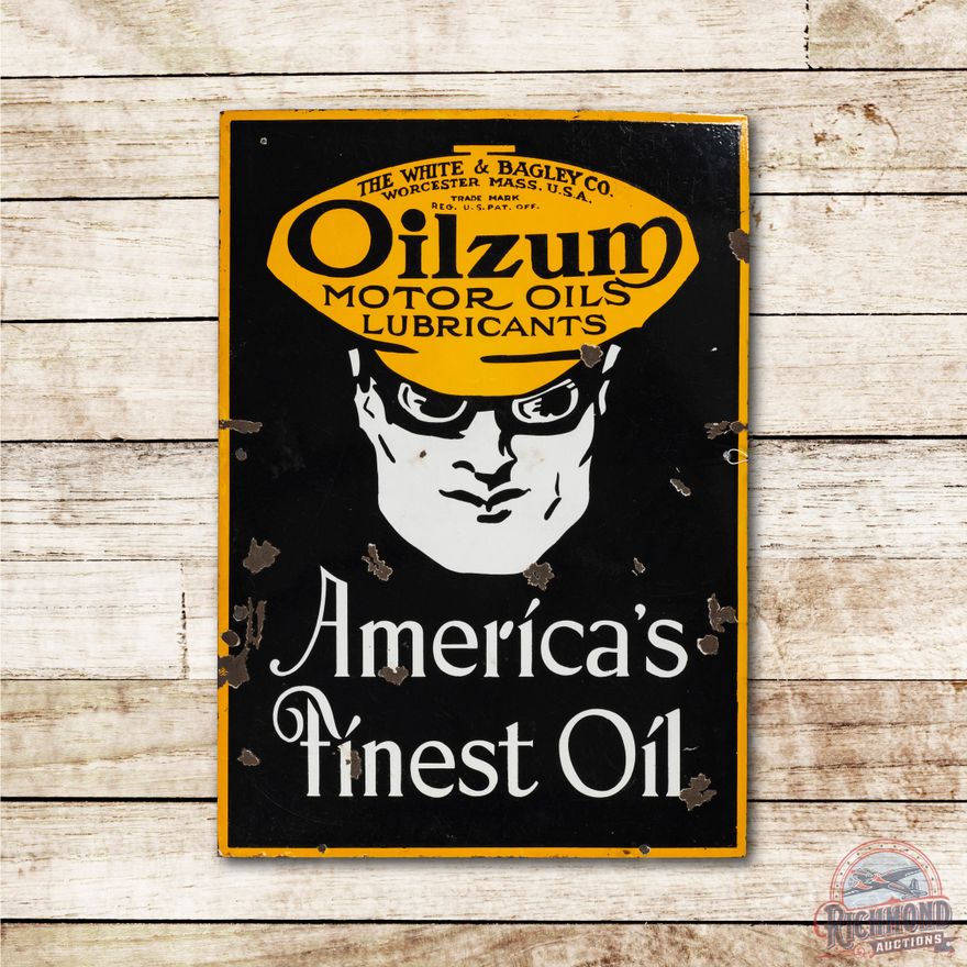 Oilzum America's Finest Motor Oil w/ Oswald Double Sided Porcelain Sign