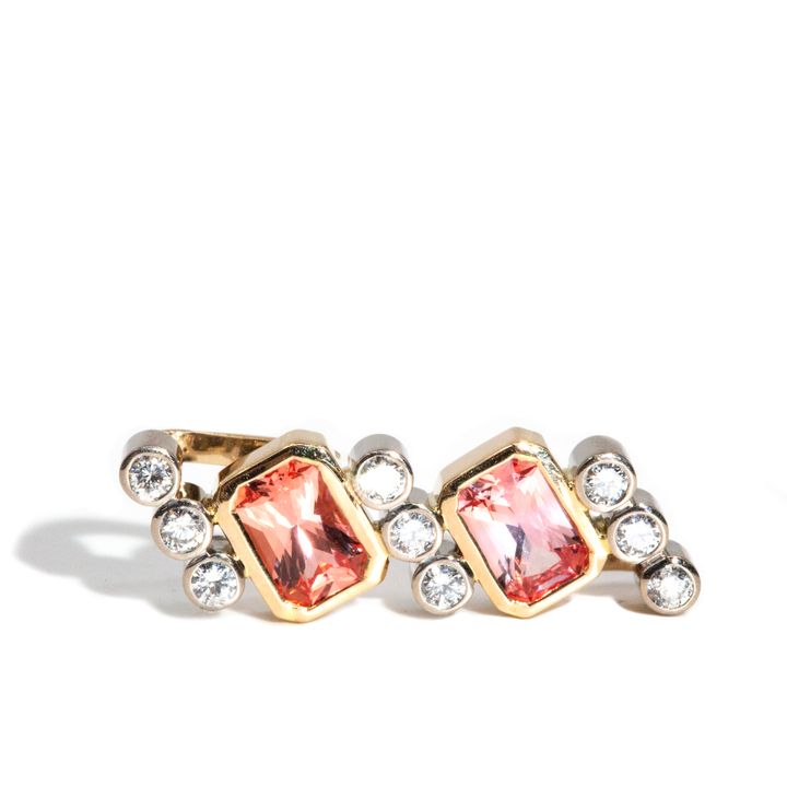 Pinkish Orange Sapphires & Diamond 9ct Gold Pendant,