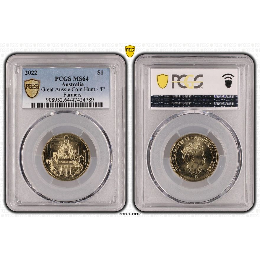 Great Aussie Coin Hunt - 'F', One Dollar, 2022, PCGS MS 64