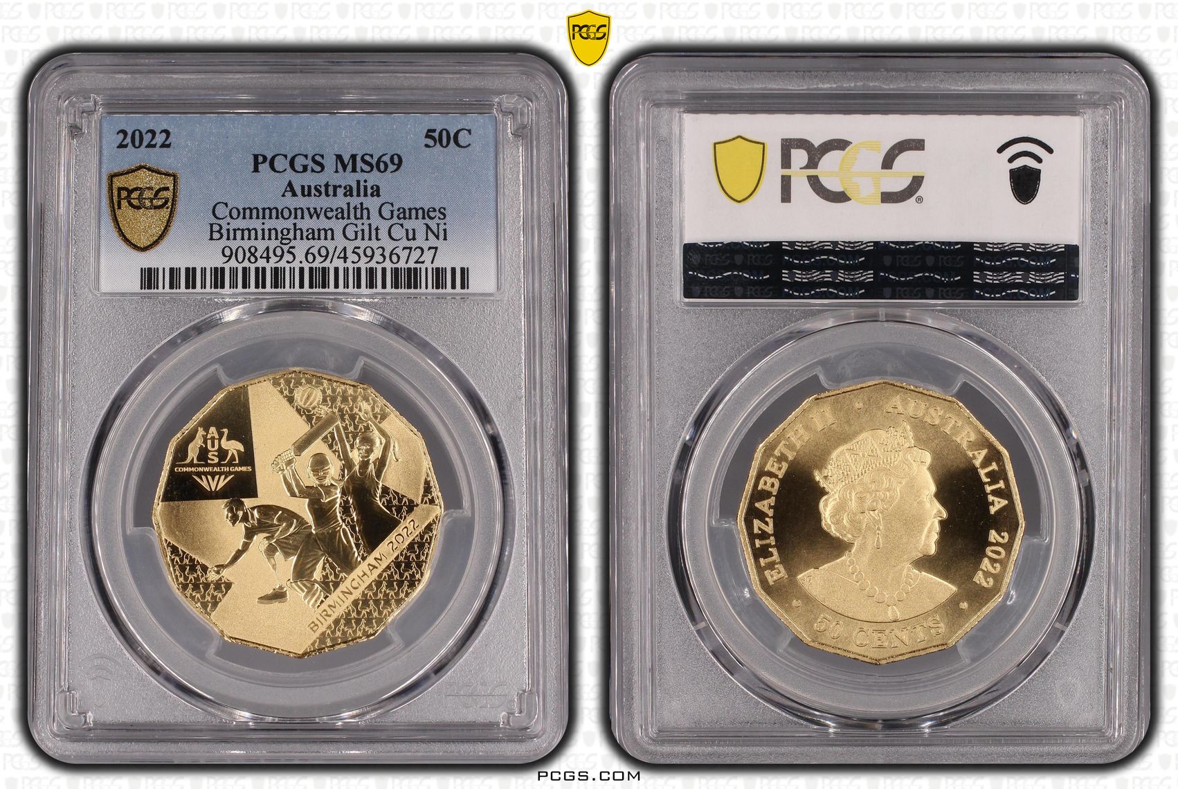 Elizabeth II, Commonwealth Games, Fifty Cent, 2022, PCGS MS 69