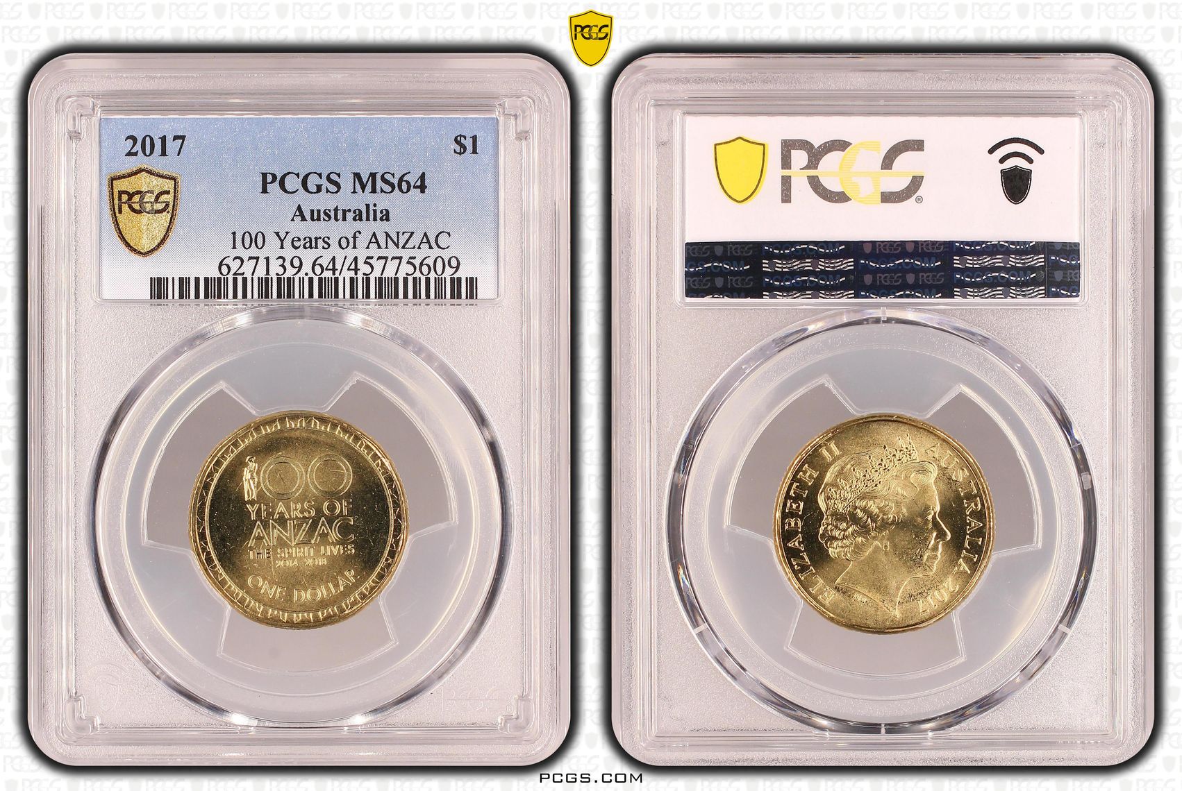 100 Years of ANZAC , One Dollar, 2017, PCGS MS64