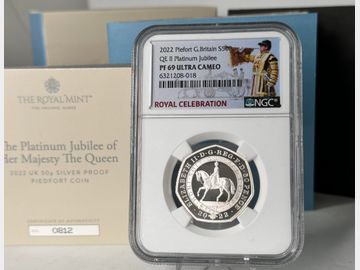 2022 'PLATINUM JUBILEE' PIEDFORT SILVER PROOF 50 PENCE PF69 UCAM