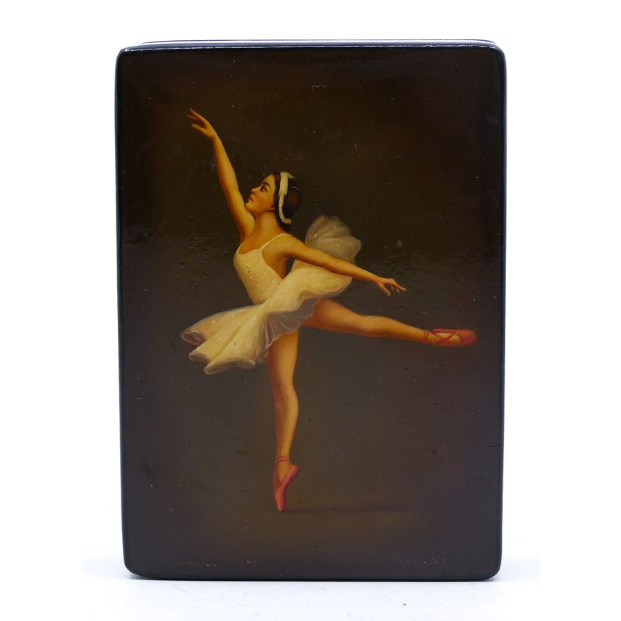 Old Russian Lacquered Ballerina Box 4.25''