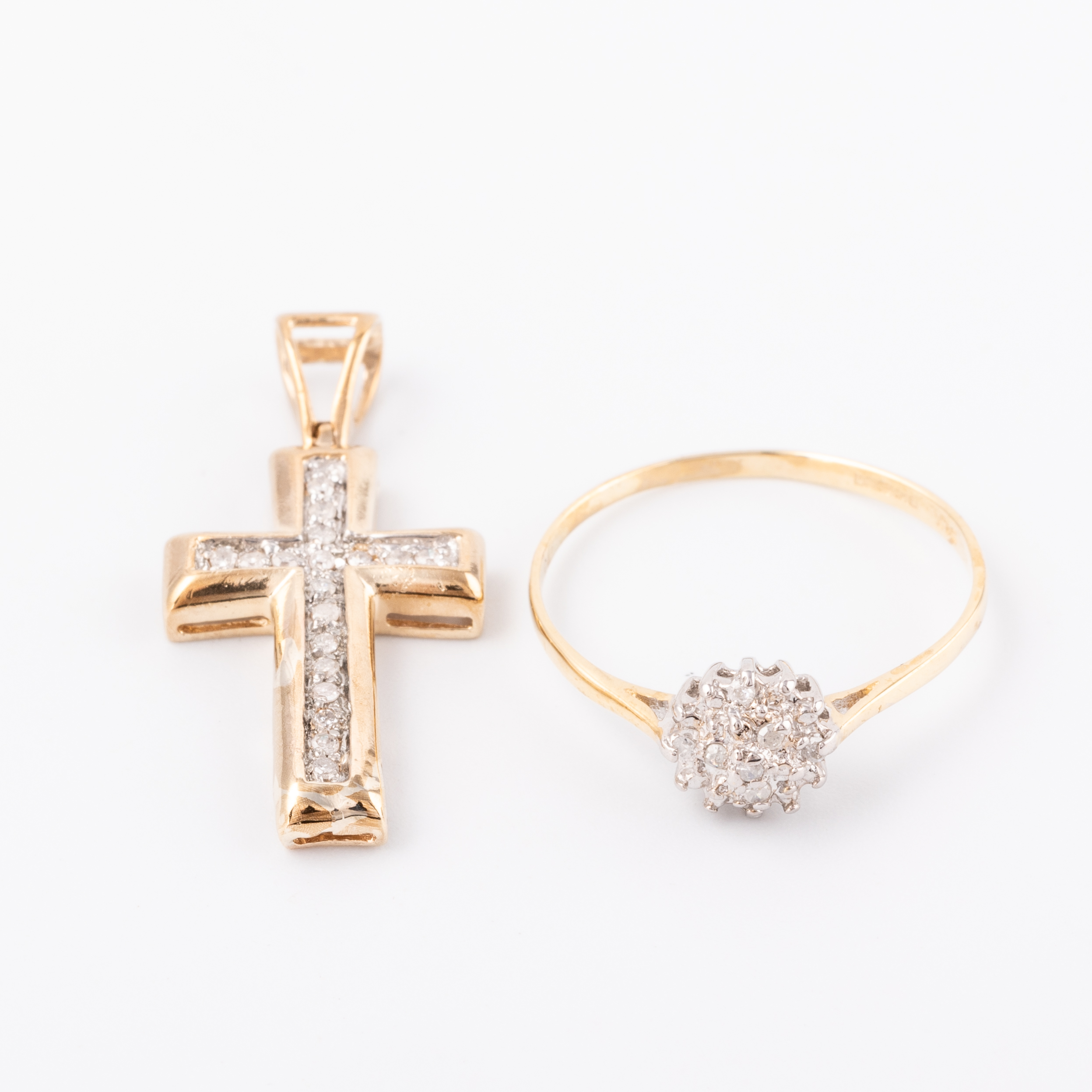 Diamond Cross Pendant & Ring 9ct Gold