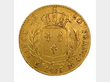 1815R FRENCH LOUIS XVIII LONDON MINT GOLD 20 FRANCS COIN