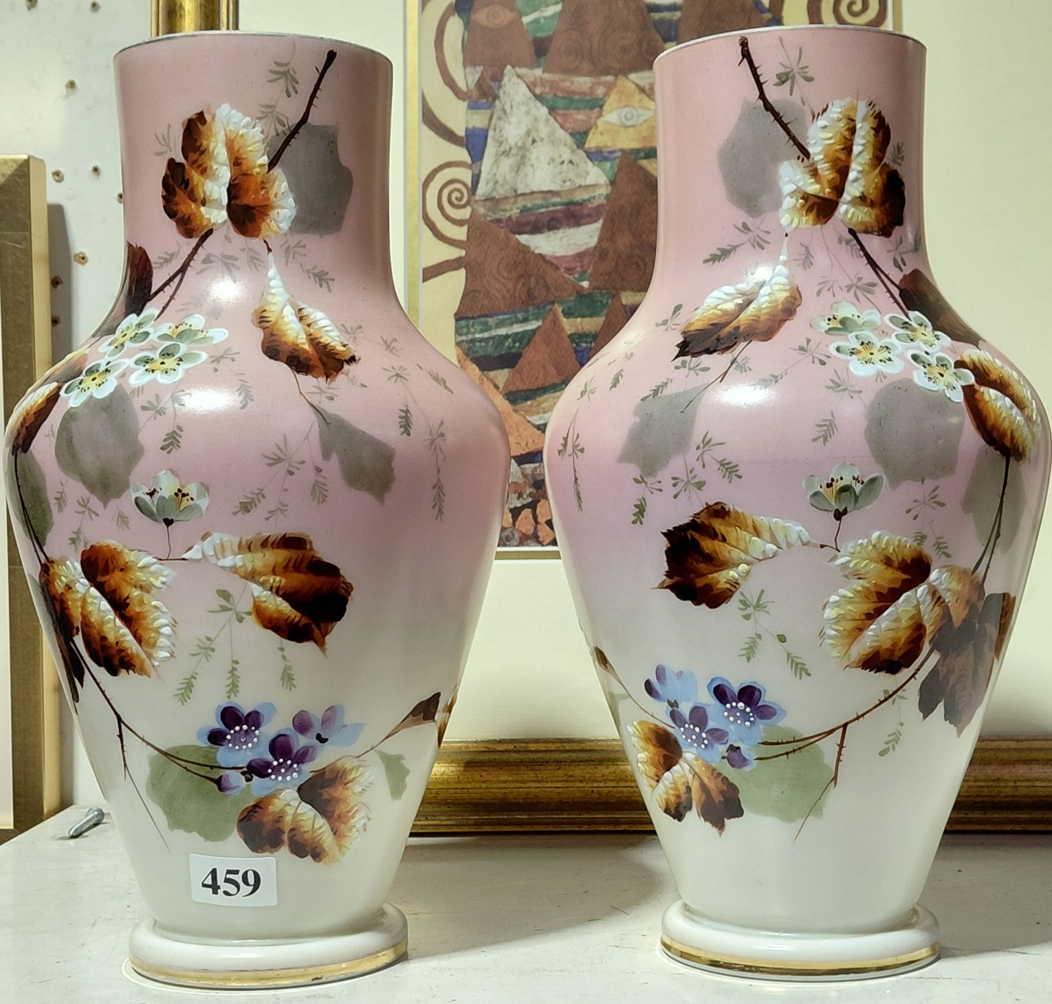 459 · HAND PAINTED GLASS VASES