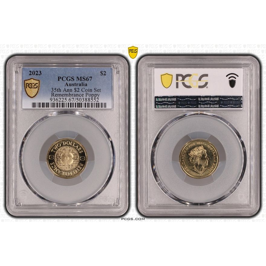 35th Ann $2 Coin Set Remembrance Poppy, Two Dollar, 2023, PCGS MS67