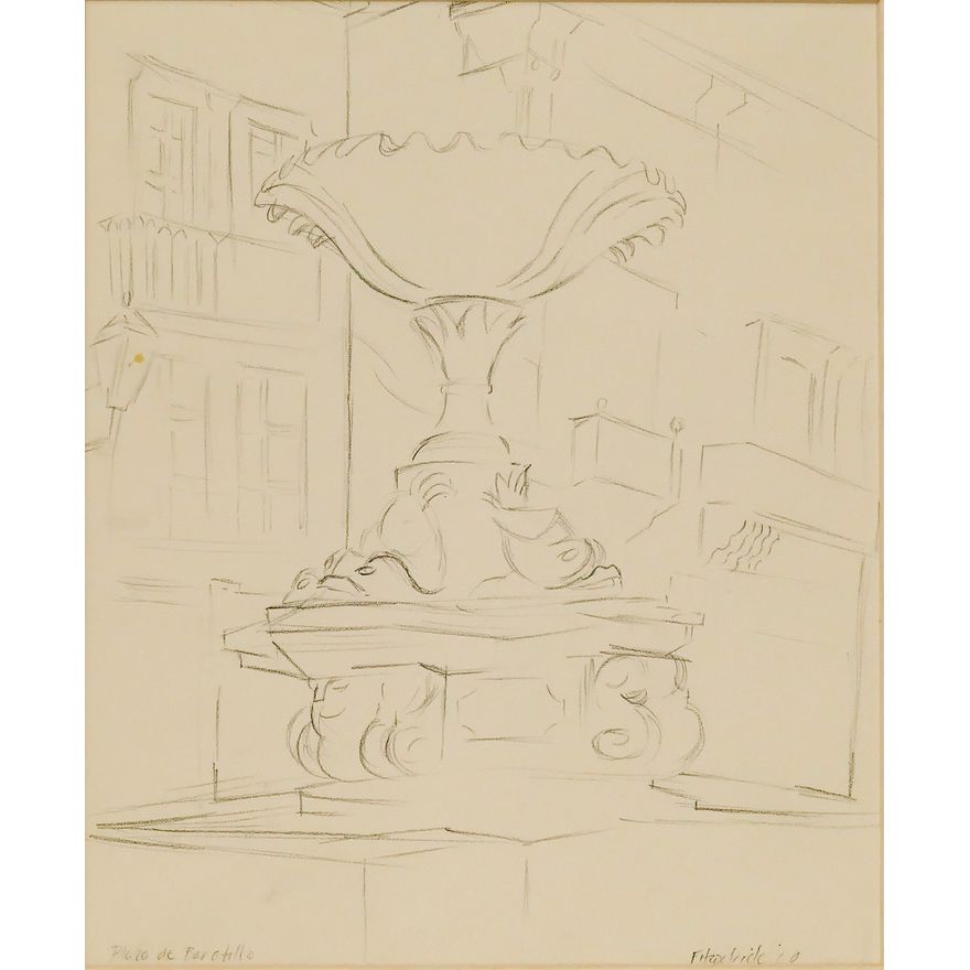 Char Fitzpatrick ''Plaza de Baratillo'' Graphite Drawing Matted 18''x16''