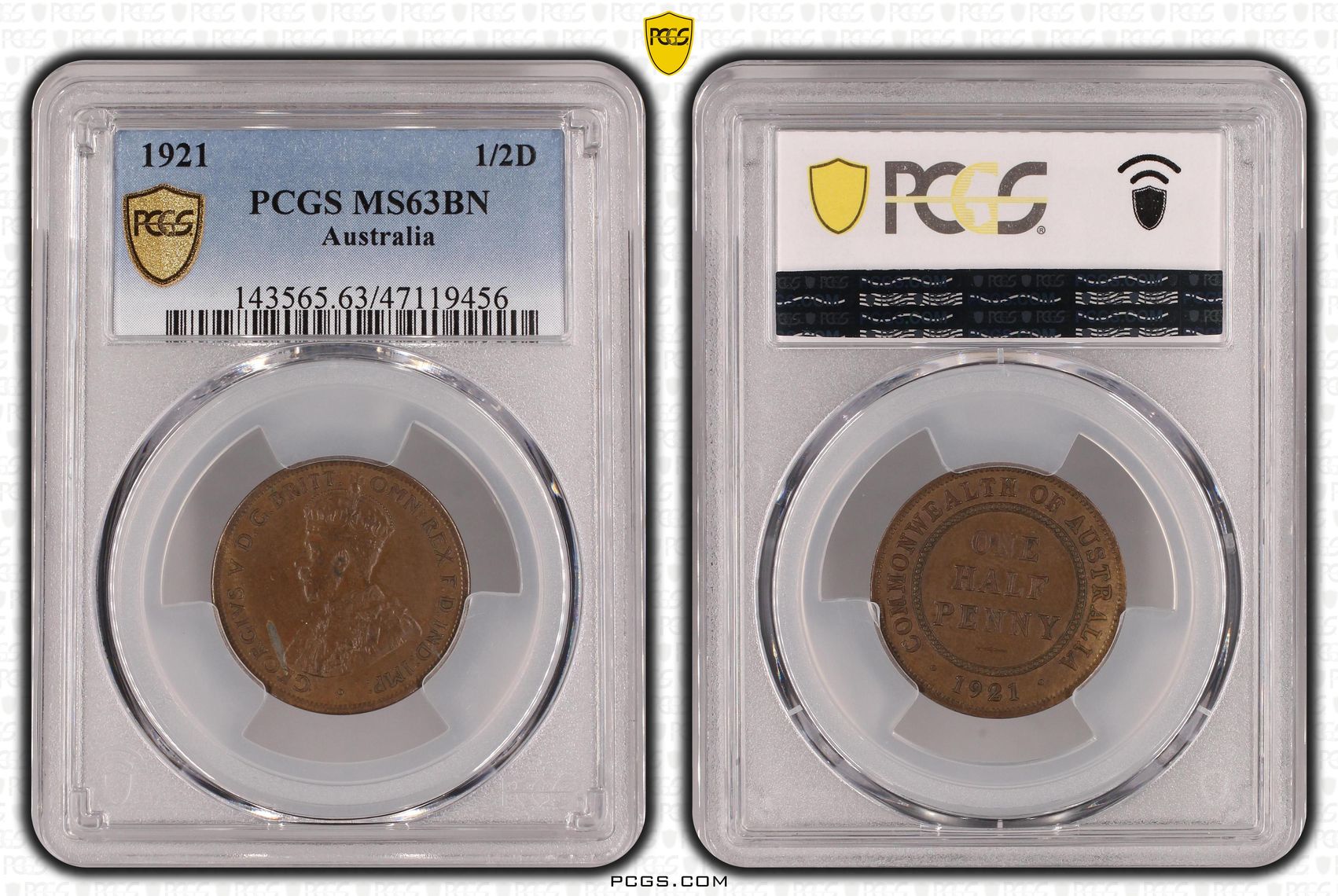 George V, Halfpenny, 1921, PCGS MS63BN