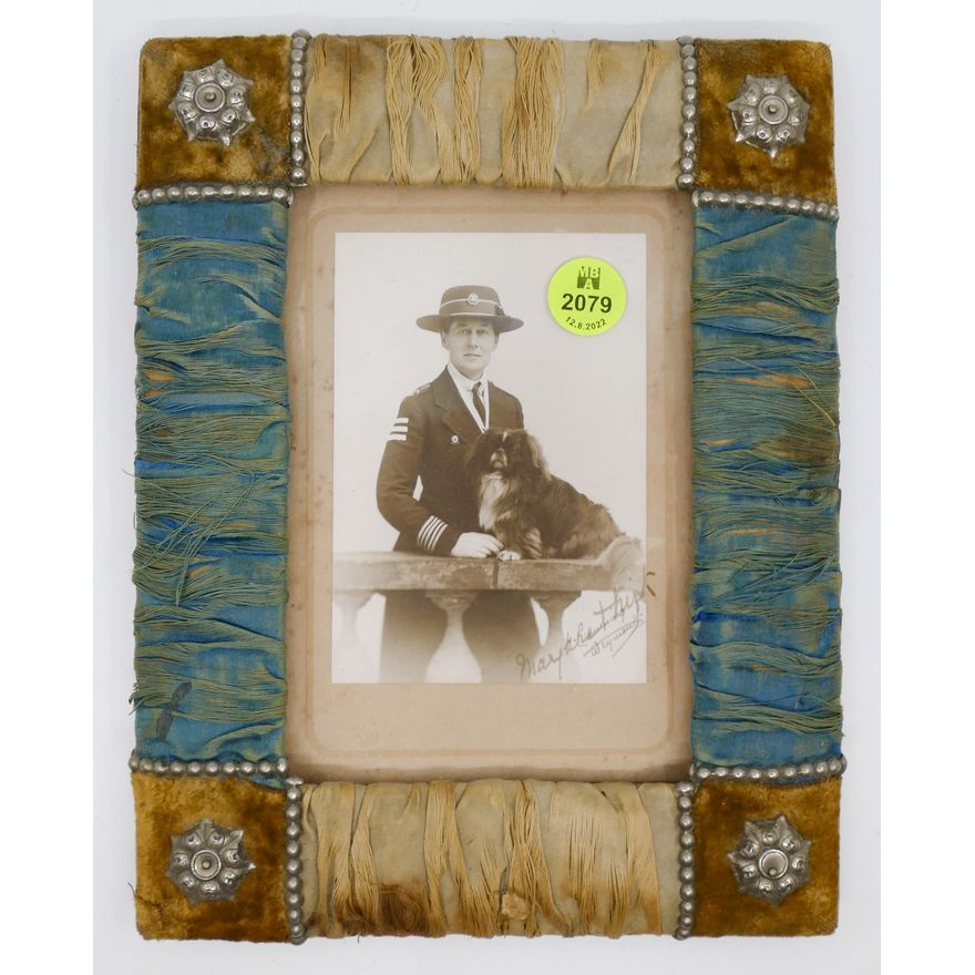 Antique WWI Red Cross Field Director Portrait Photograph with Dog Framed 8.5''x6.5''