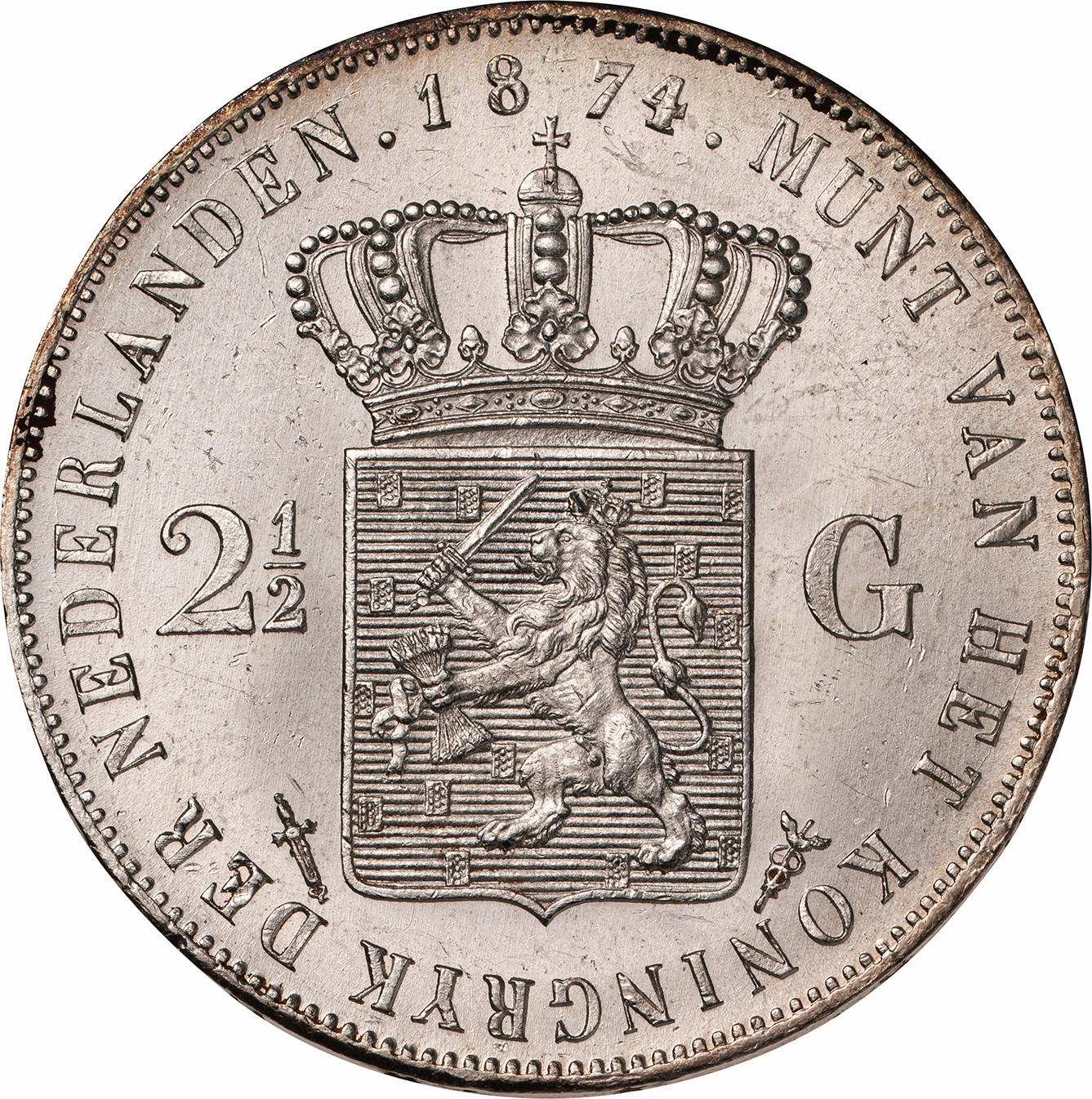 オランダ　グルデン2 1／2 銀貨　ウィレム3世　1871年　大型銀貨 オランダ グルデン2 1／2 銀貨 ウィレム3世 1871年 大型銀貨