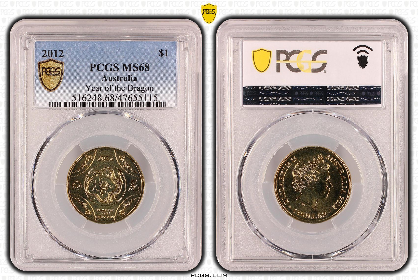 Elizabeth II, Year of the Dragon, One Dollar, 2012, PCGS MS68